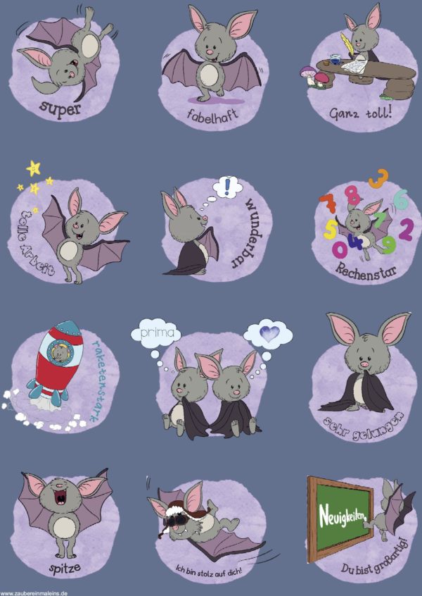 12 digitale Sticker Fledermaus