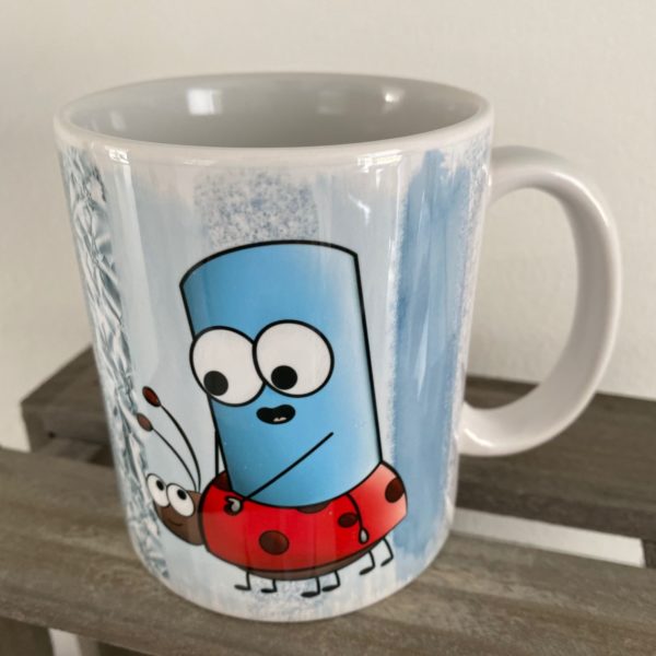 Keramiktasse Hochglanz: Chalky & Marienkäfer