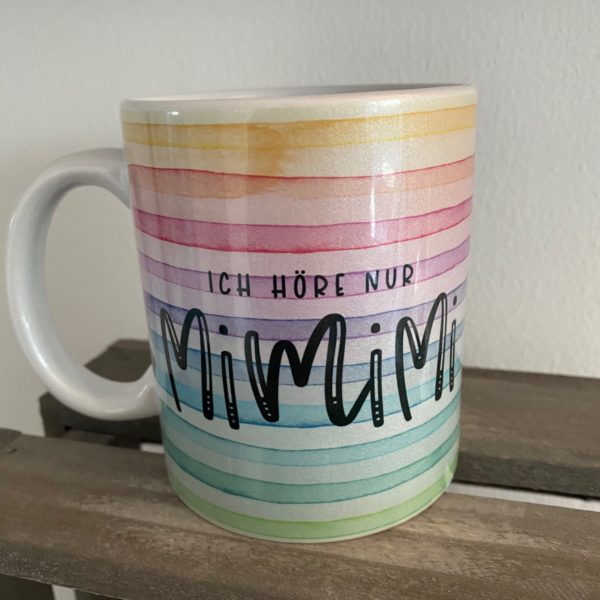 Perlglanztasse: Regenbogen Mimimi