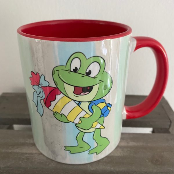 Keramiktasse Hochglanz: Einschulung Frosch