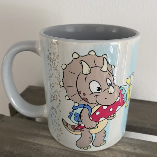 Keramiktasse Hochglanz: Einschulung Dino