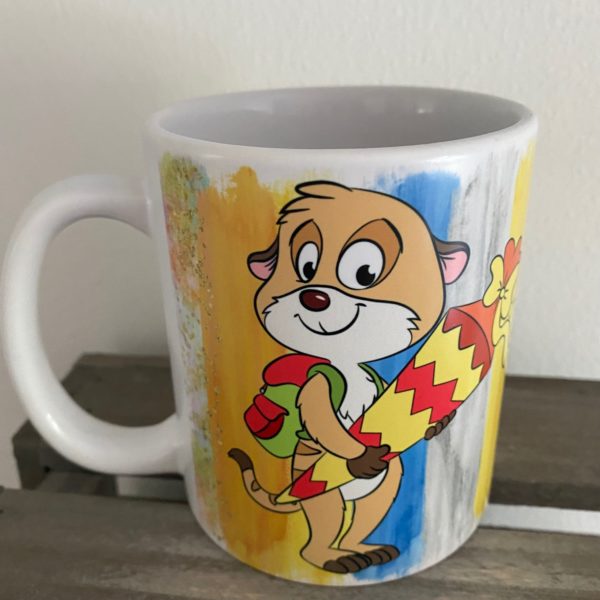 Keramiktasse satin: Einschulung Erdmännchen 2