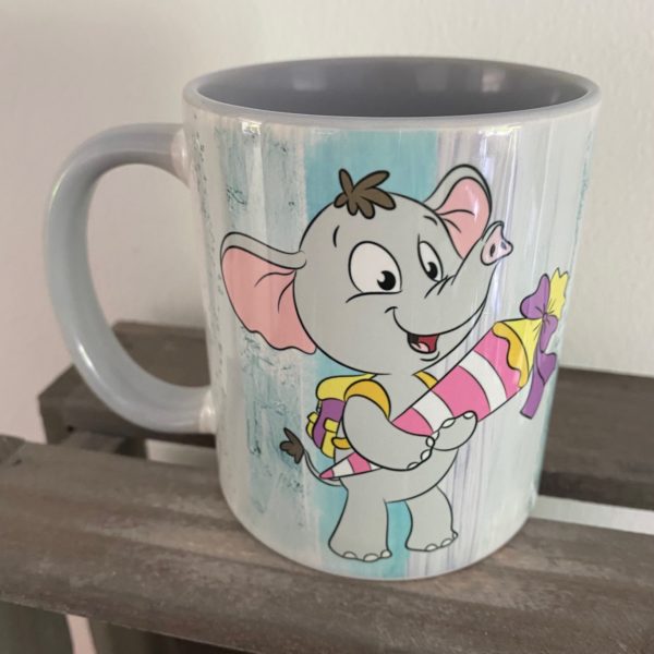 Keramiktasse Hochglanz: Einschulung Elefant