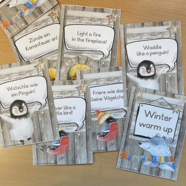 Sparpaket: 27 Bewegungskarten Winter - englisch/deutsch