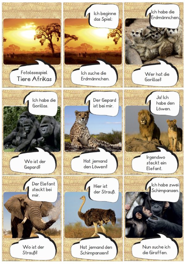 Fotolesespiel: Tiere Afrikas (30 Karten)