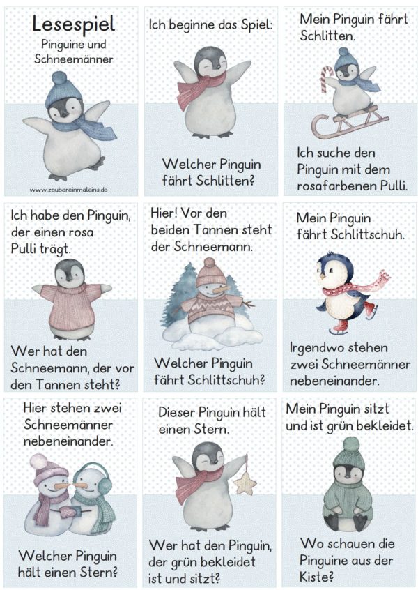 Lesespiel: Pinguine und Schneemänner (24 Karten)