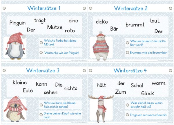 Wintersätze - kleine Kartei für die Freiarbeit
