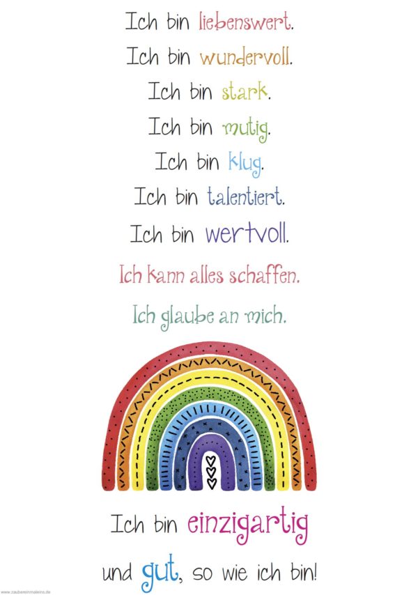 Poster/Aushang: Affirmationen Regenbogen