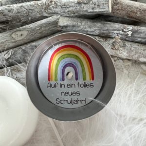 Teelichtbotschaft Regenbogen "Auf in ein tolles neues Schuljahr!"