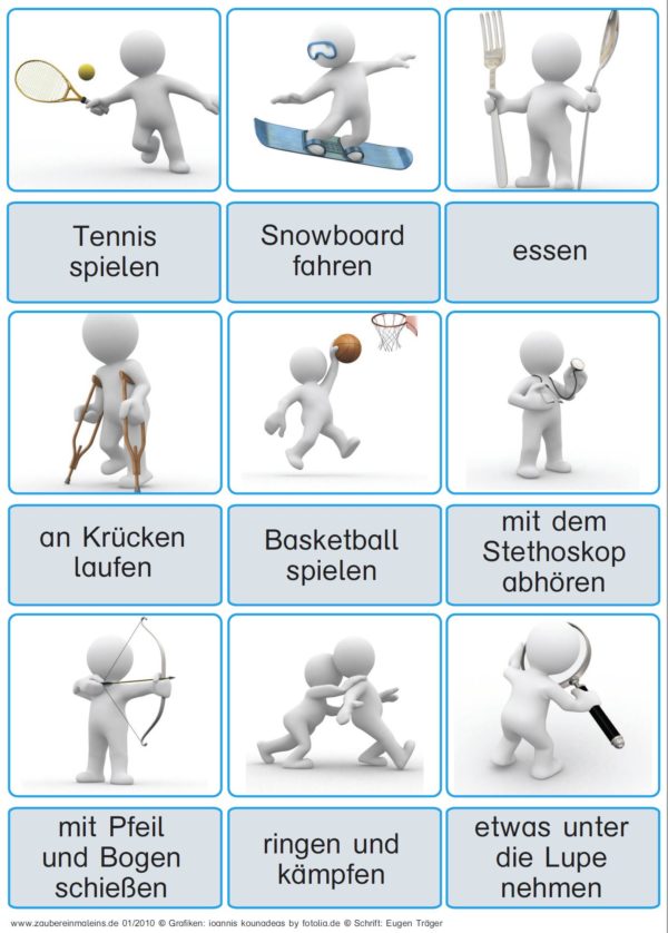 36 Pantomime Kärtchen (Verben)