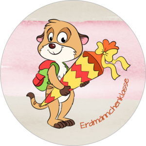 Buttonvorlage: Erdmännchen mit Schultüte/Erdmännchenklasse