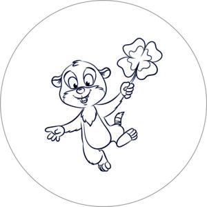 Buttonvorlage zum Ausmalen: Erdmännchen mit Kleeblatt