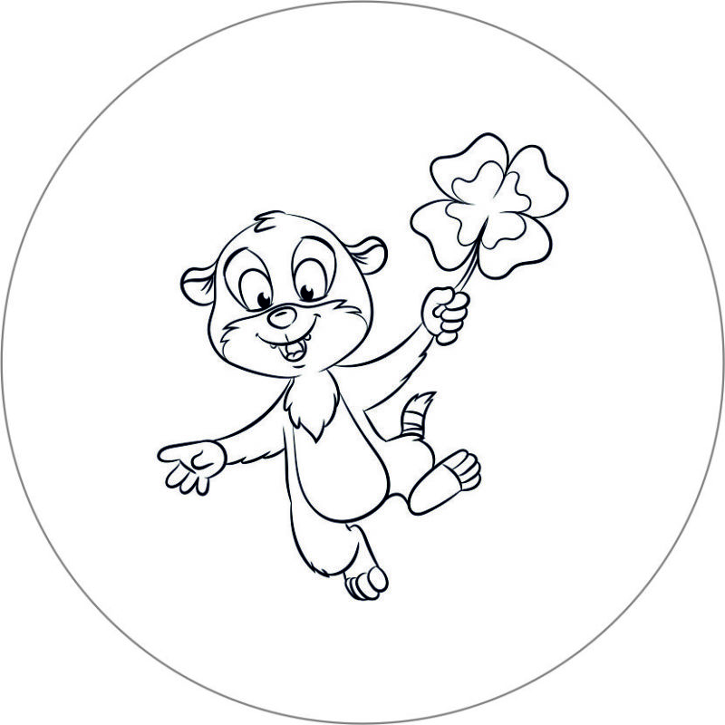 Buttonvorlage zum Ausmalen: Erdmännchen mit Kleeblatt