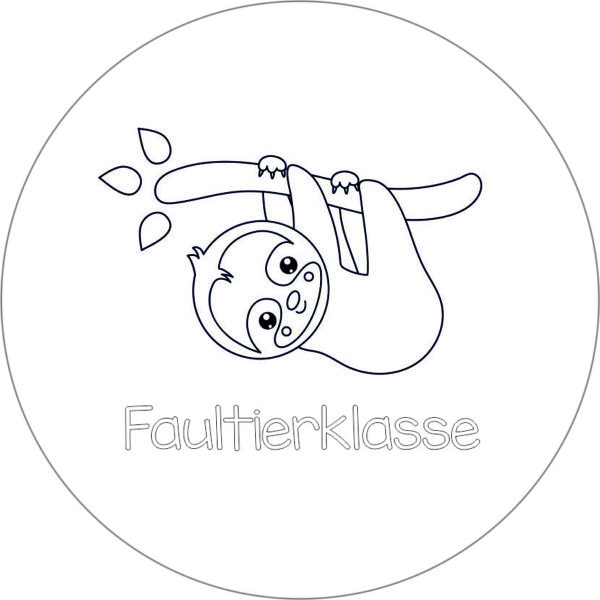 Buttonvorlage zum Ausmalen: Faultierklasse