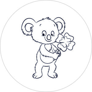 Buttonvorlage zum Ausmalen: Koala mit Kleeblatt