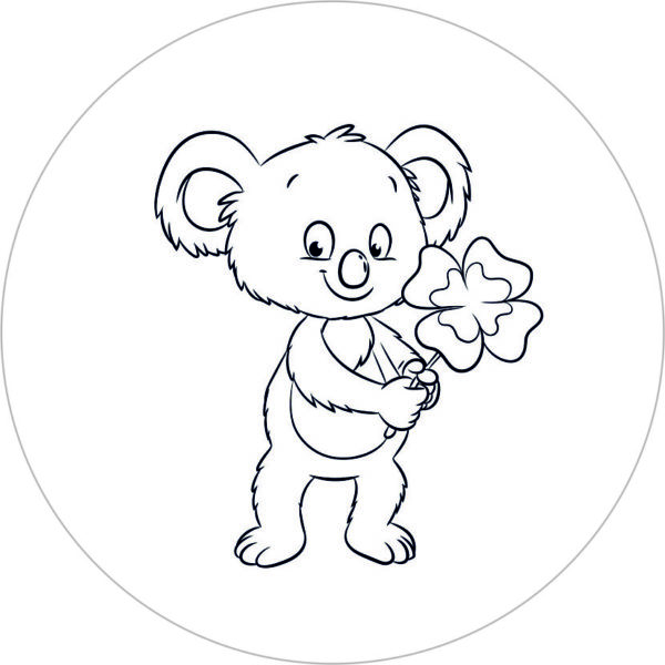 Buttonvorlage zum Ausmalen: Koala mit Kleeblatt