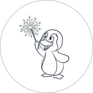Buttonvorlage zum Ausmalen: Glückspinguin