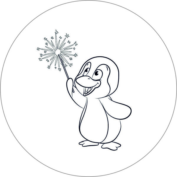 Buttonvorlage zum Ausmalen: Glückspinguin