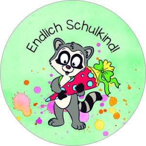 Buttonvorlage: Waschbär Einschulung