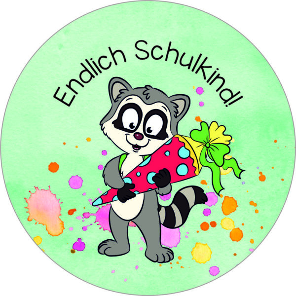 Buttonvorlage: Waschbär Einschulung