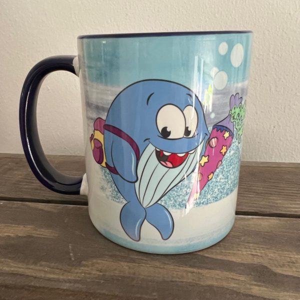 Keramiktasse Hochglanz: Einschulung Wal