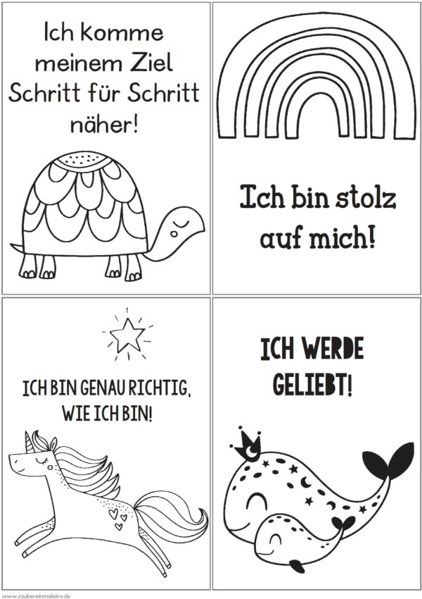 28 Ausmalkarten mit Affirmationen