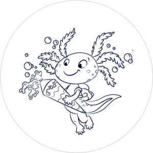 Buttonvorlage zum Ausmalen: Axolotl mit Schultüte