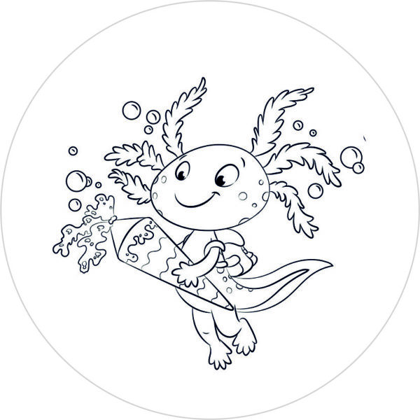 Buttonvorlage zum Ausmalen: Axolotl mit Schultüte