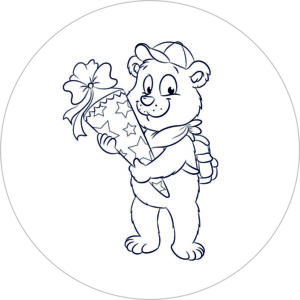 Buttonvorlage zum Ausmalen: Eisbär mit Schultüte