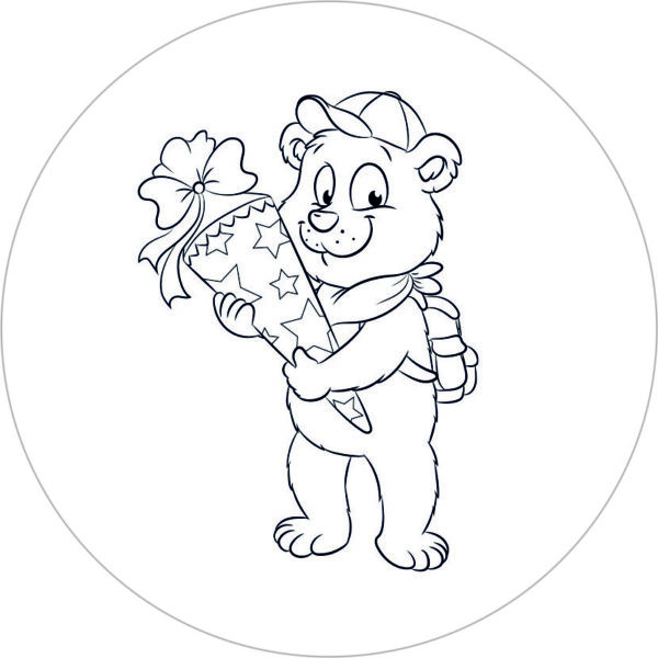 Buttonvorlage zum Ausmalen: Eisbär mit Schultüte