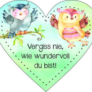 Anhänger/Aufkleber Herz: Eulen - Wundervoll