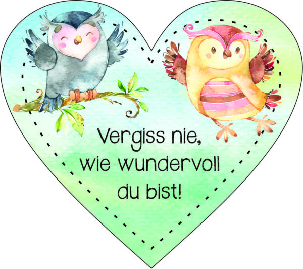 Anhänger/Aufkleber Herz: Eulen - Wundervoll