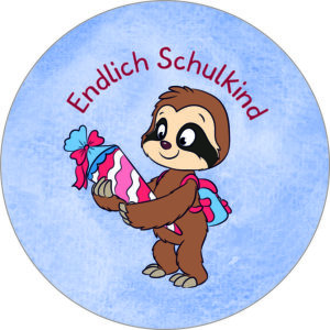 Buttonvorlage: Faultier - Endlich Schulkind