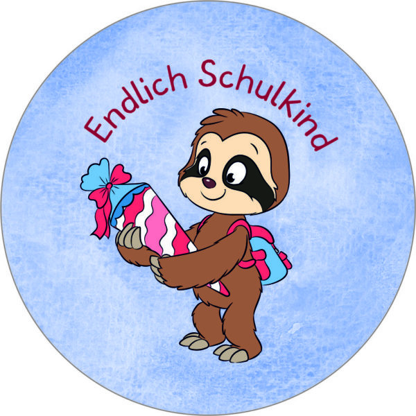 Buttonvorlage: Faultier - Endlich Schulkind
