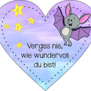 Anhänger/Aufkleber Herz: Fledermaus - Wundervoll - farbig