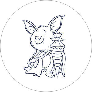 Buttonvorlage zum Ausmalen: Fledermaus mit Schultüte