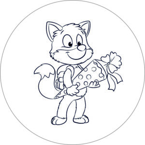 Buttonvorlage zum Ausmalen: Fuchs mit Schultüte