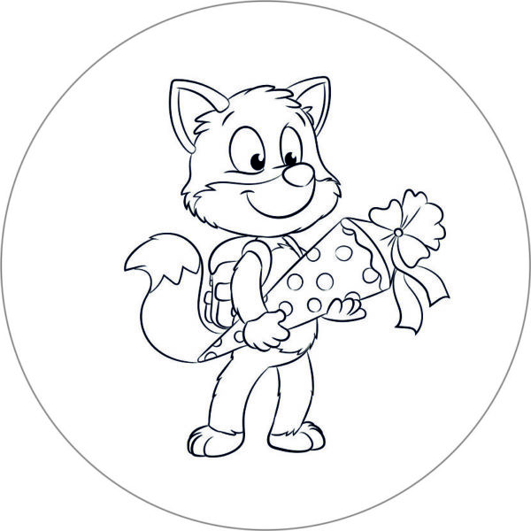 Buttonvorlage zum Ausmalen: Fuchs mit Schultüte