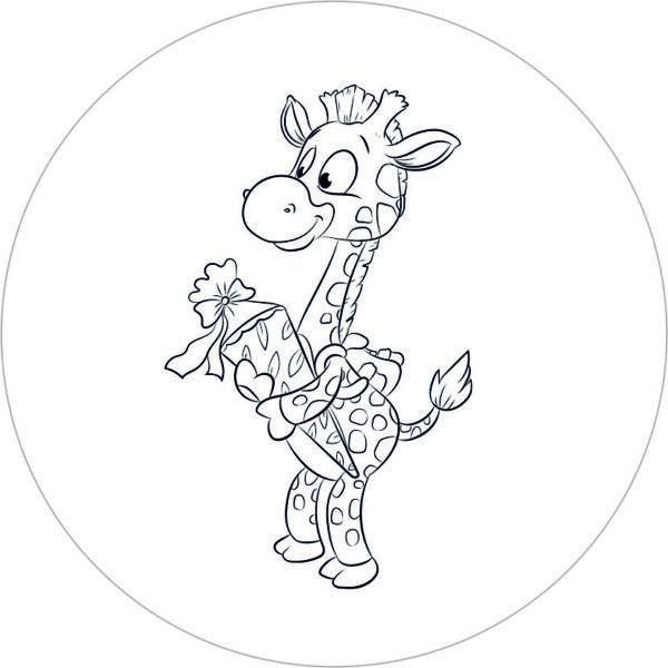 Buttonvorlage zum Ausmalen: Giraffe mit Schultüte