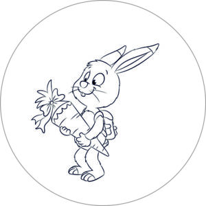 Buttonvorlage zum Ausmalen: Hase mit Schultüte