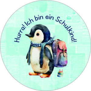 Buttonvorlage: Hurra Schulkind Pinguin