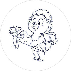 Buttonvorlage zum Ausmalen: Igel mit Schultüte