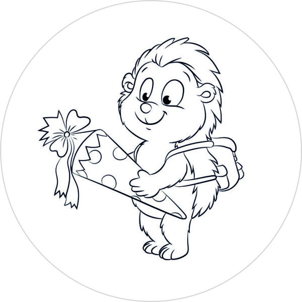 Buttonvorlage zum Ausmalen: Igel mit Schultüte