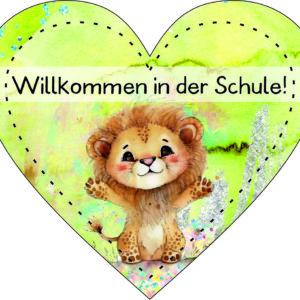 Anhänger/Aufkleber Herz: Löwe willkommen