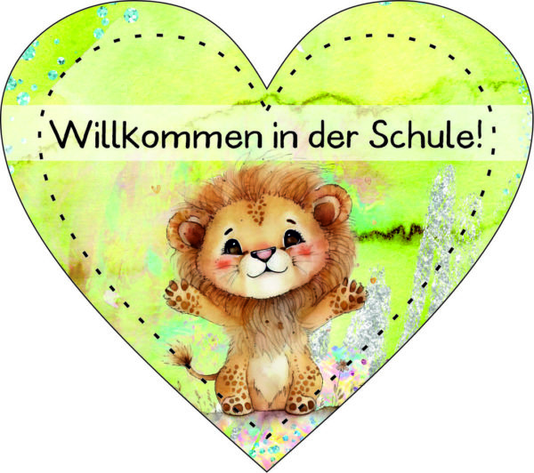 Anhänger/Aufkleber Herz: Löwe willkommen
