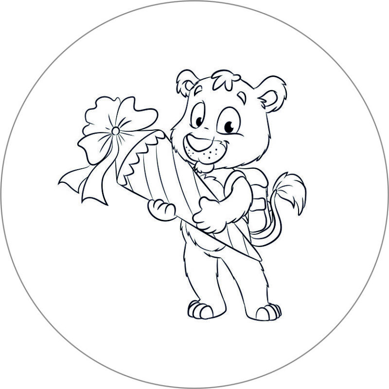 Buttonvorlage zum Ausmalen: Löwe mit Schultüte – Zaubereinmaleins Shop