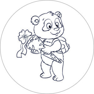 Buttonvorlage zum Ausmalen: Panda mit Schultüte