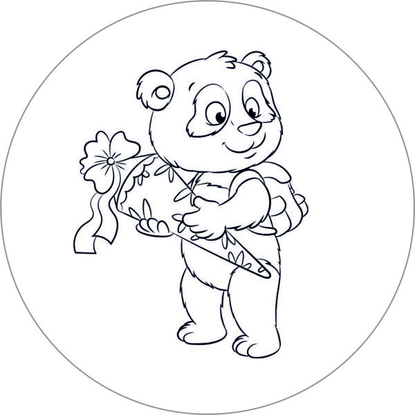 Buttonvorlage zum Ausmalen: Panda mit Schultüte
