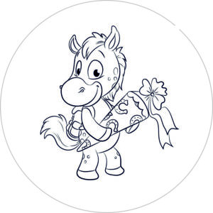 Buttonvorlage zum Ausmalen: Pferd mit Schultüte