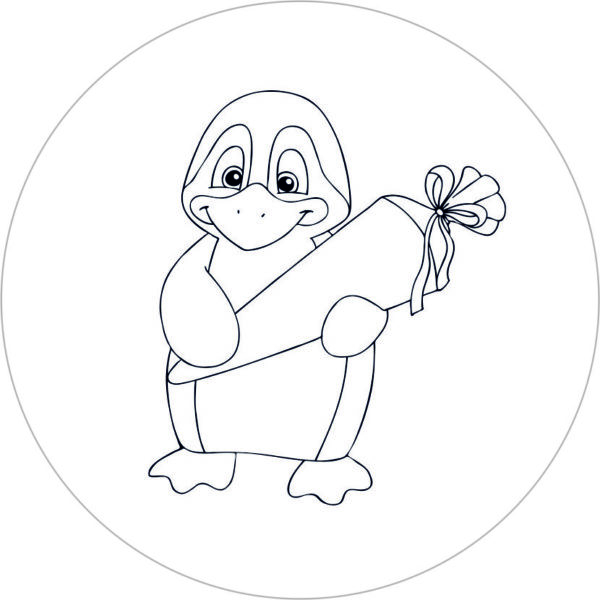 Buttonvorlage zum Ausmalen: Pinguin mit Schultüte